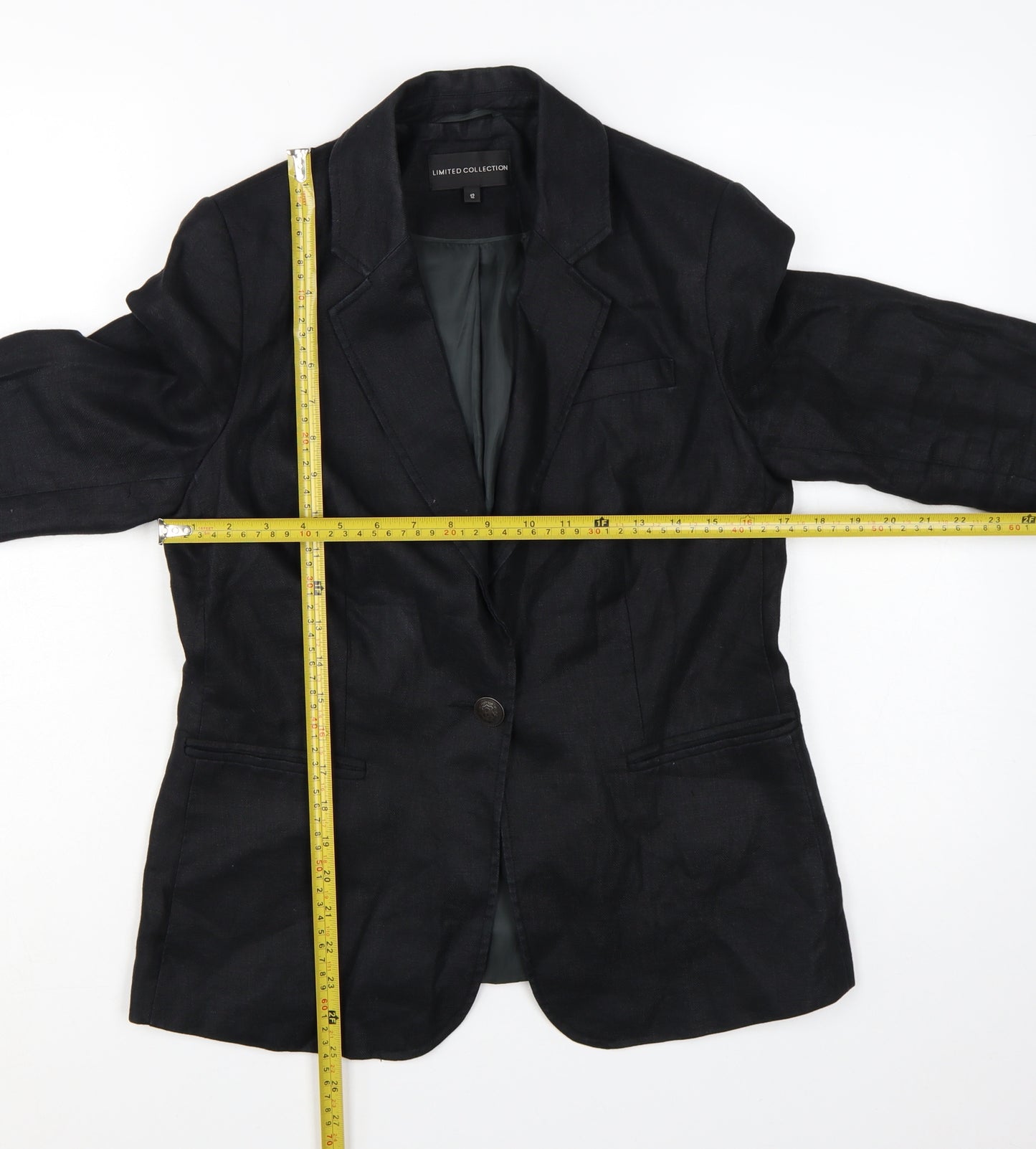 Marks and Spencer Womens Black Linen Single-Breasted Blazer Size 12