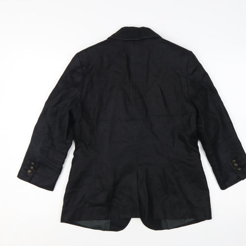 Marks and Spencer Womens Black Linen Single-Breasted Blazer Size 12