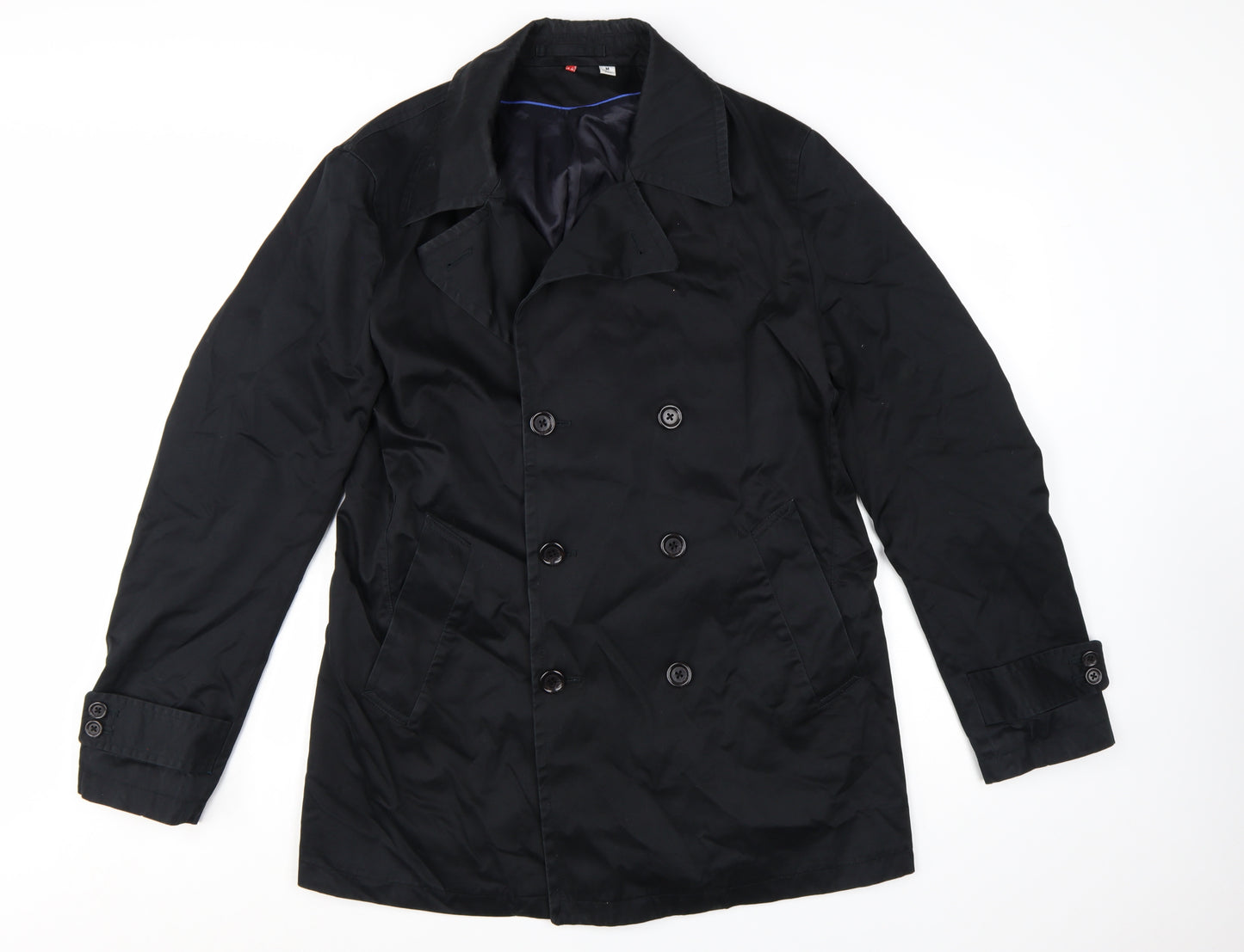 Uniqlo Men's Black Cotton Trench Coat M Mid-Length Classic