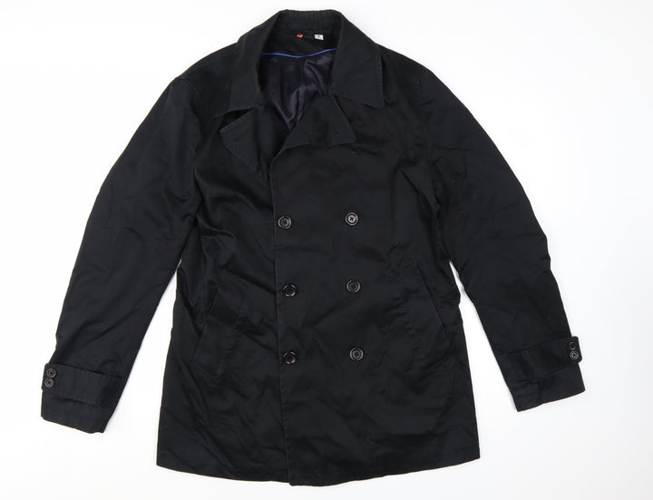 Uniqlo Men's Black Cotton Trench Coat M Mid-Length Classic
