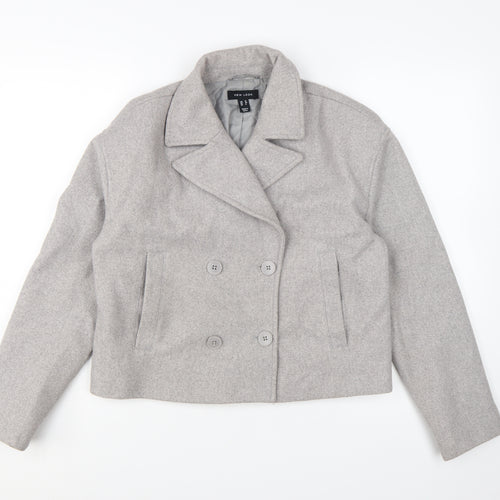 New Look Women Grey Double-Breasted Cropped Blazer UK 12