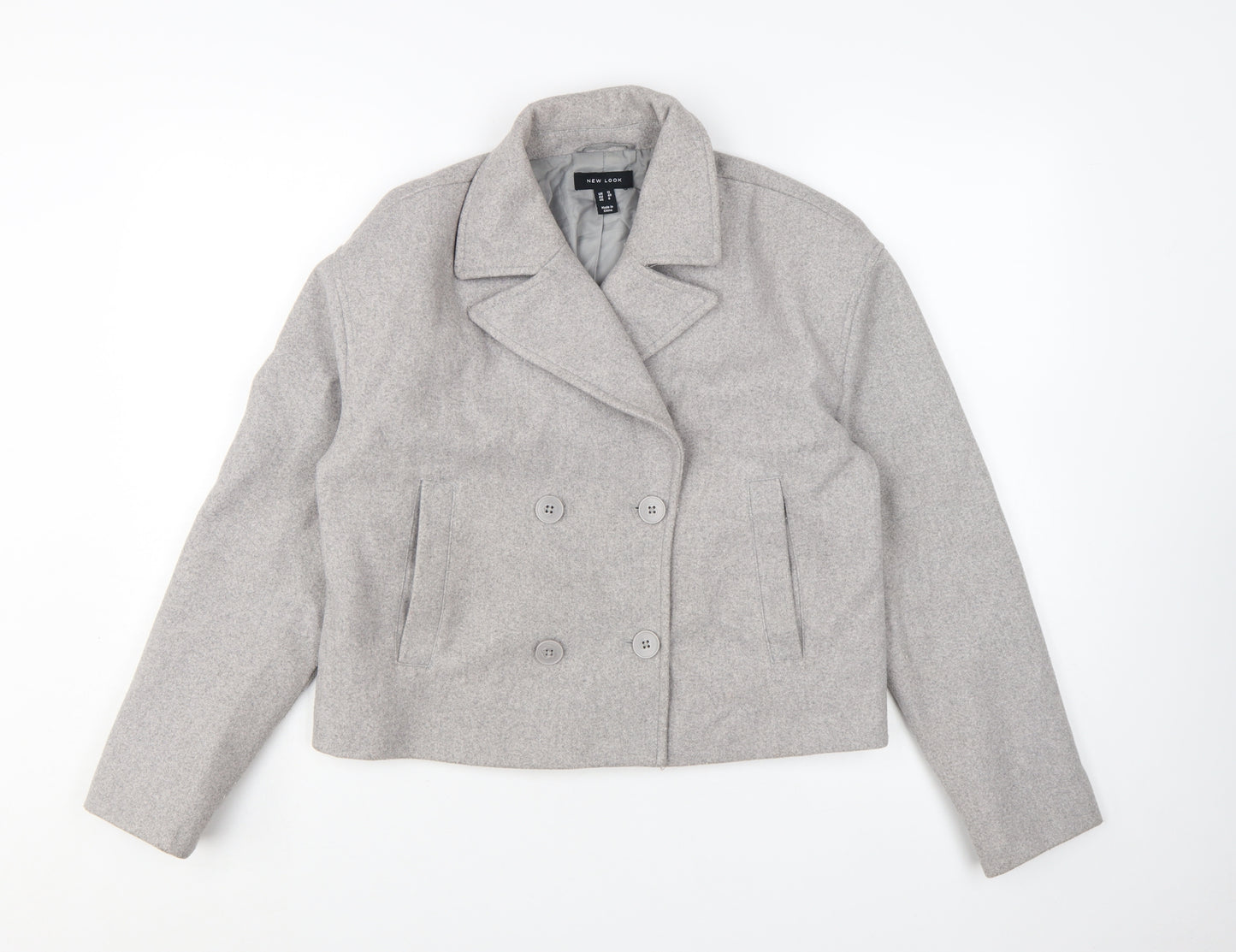 New Look Women Grey Double-Breasted Cropped Blazer UK 12