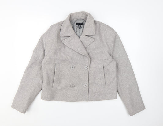 New Look Women Grey Double-Breasted Cropped Blazer UK 12