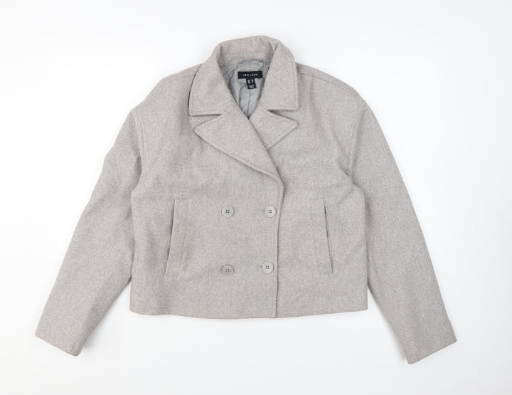 New Look Women Grey Double-Breasted Cropped Blazer UK 12