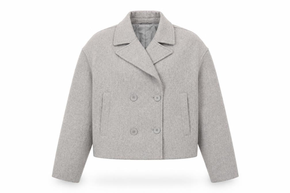 Front view of New Look Women Grey Double-Breasted Cropped Blazer UK 12