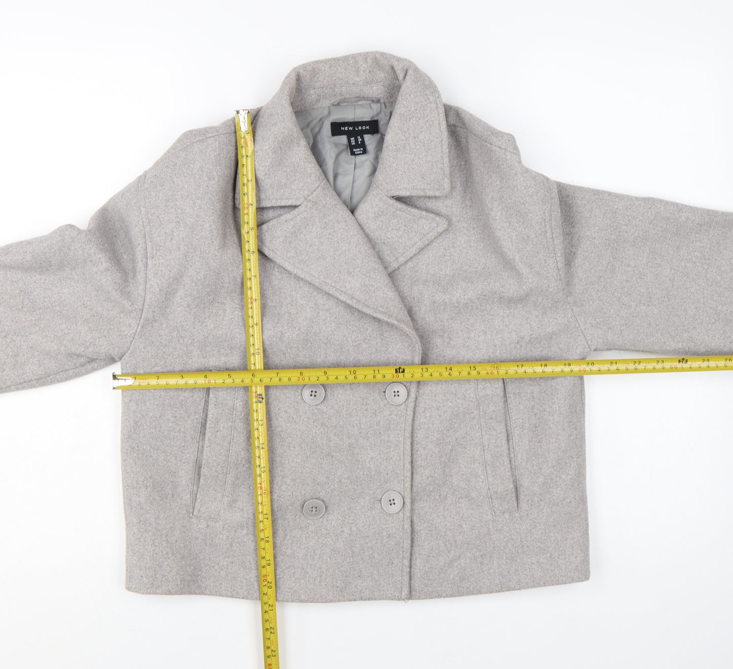 New Look Women Grey Double-Breasted Cropped Blazer UK 12