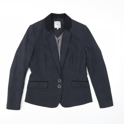 Next Women Blue Check Blazer Size 12 Regular Tailored Jacket