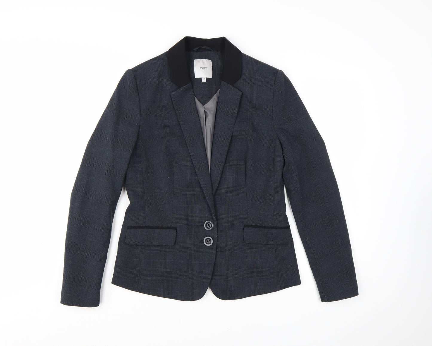 Next Women Blue Check Blazer Size 12 Regular Tailored Jacket