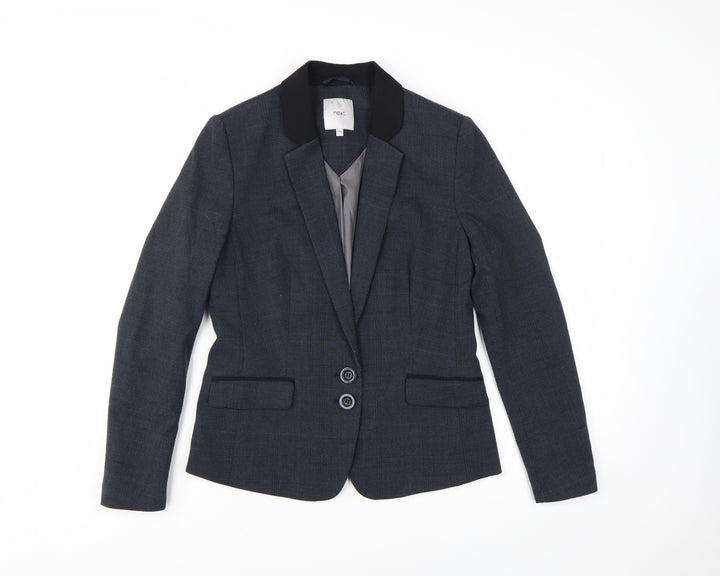 Next Women Blue Check Blazer Size 12 Regular Tailored Jacket