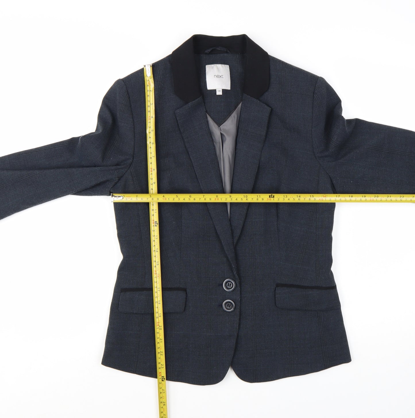 Next Women Blue Check Blazer Size 12 Regular Tailored Jacket