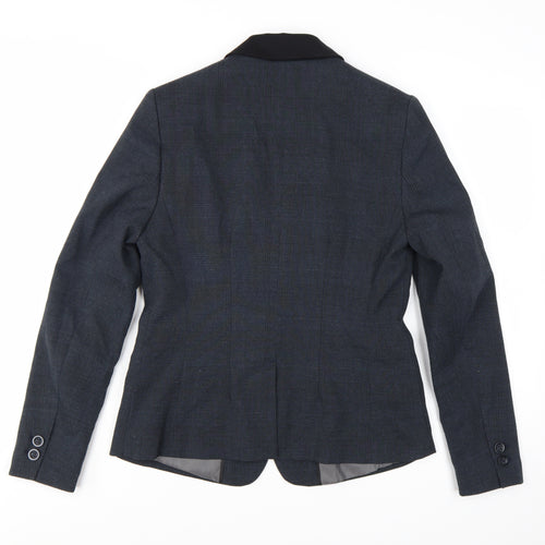Next Women Blue Check Blazer Size 12 Regular Tailored Jacket