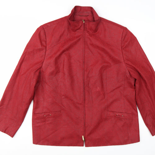 Marcona Women's Red Faux Leather Zip Jacket Size 18 Lined Classic Style