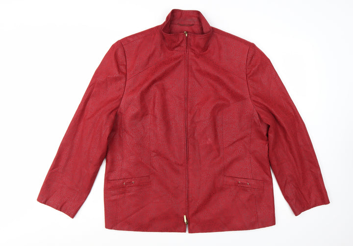 Marcona Women's Red Faux Leather Zip Jacket Size 18 Lined Classic Style