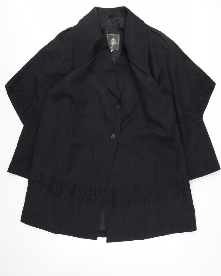 Siren Women’s Black Embroidered Mid-Length Overcoat Size S