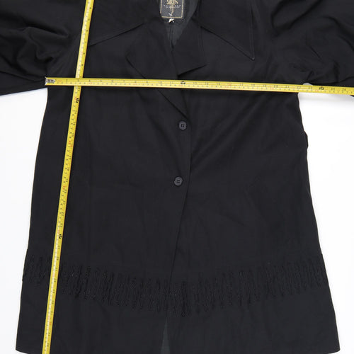 Siren Women’s Black Embroidered Mid-Length Overcoat Size S