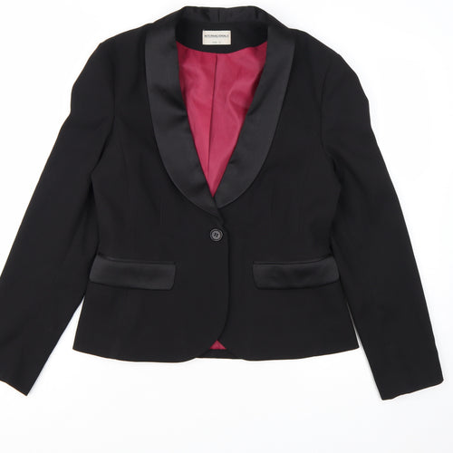 Internacionale Women Black Size 12 Tuxedo Blazer Shawl Lapel Jacket