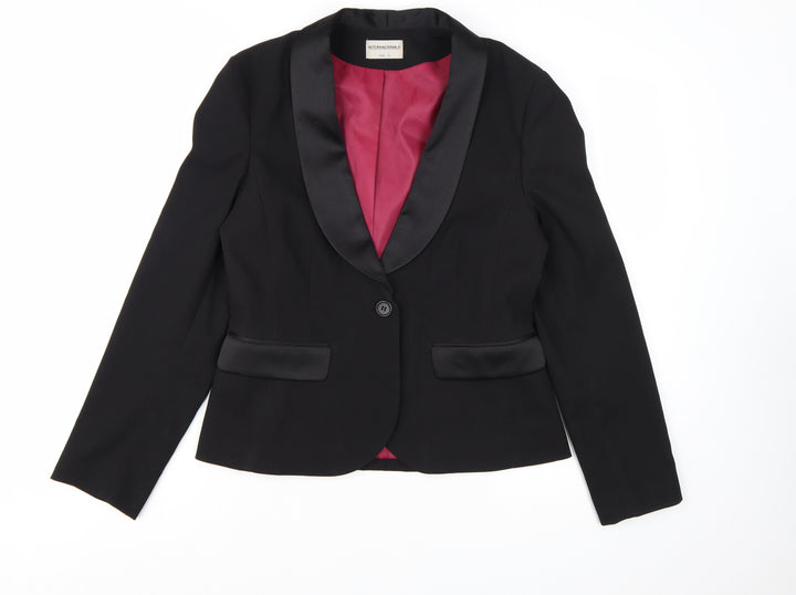 Internacionale Women Black Size 12 Tuxedo Blazer Shawl Lapel Jacket