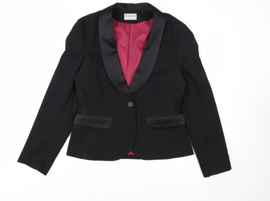 Internacionale Women Black Size 12 Tuxedo Blazer Shawl Lapel Jacket