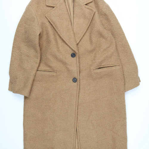 Zara Women Beige Long Wool Blend Single-Breasted Coat Size M