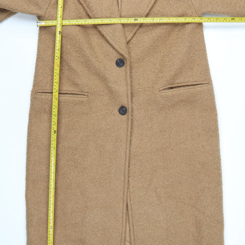Zara Women Beige Long Wool Blend Single-Breasted Coat Size M