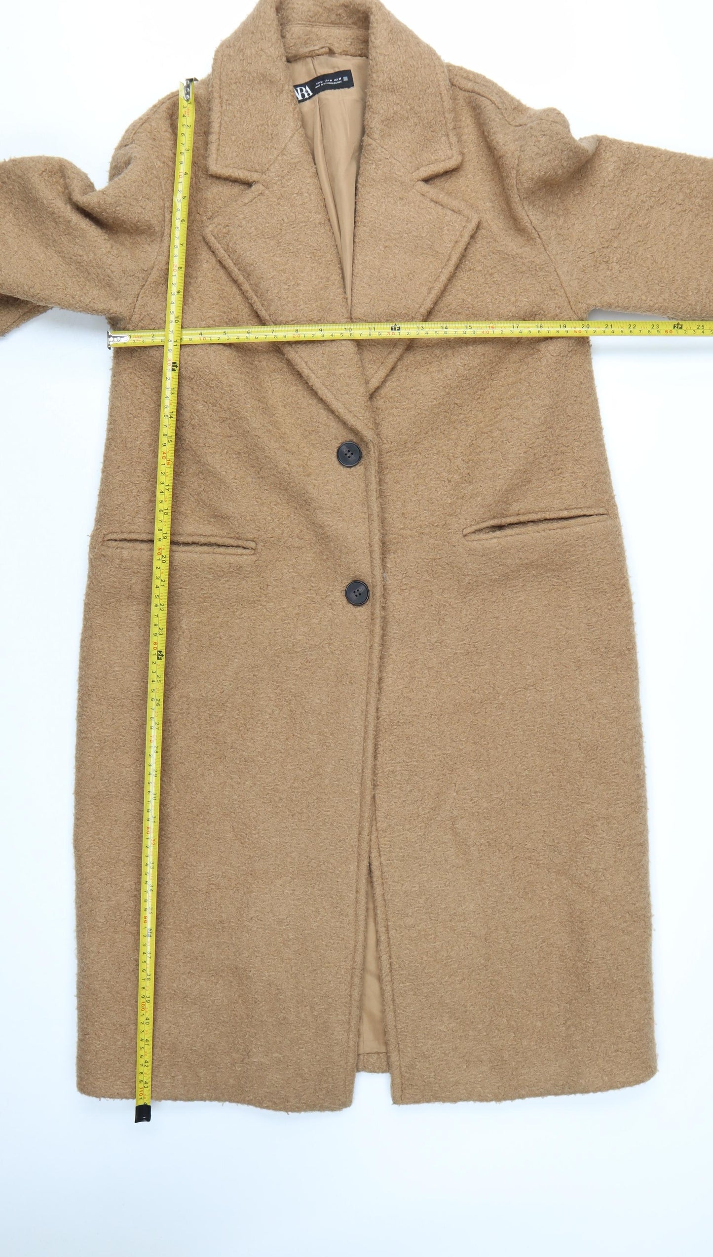 Zara Women Beige Long Wool Blend Single-Breasted Coat Size M