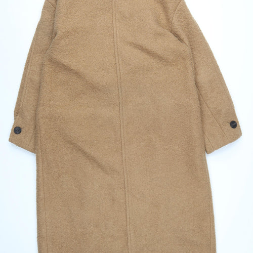 Zara Women Beige Long Wool Blend Single-Breasted Coat Size M