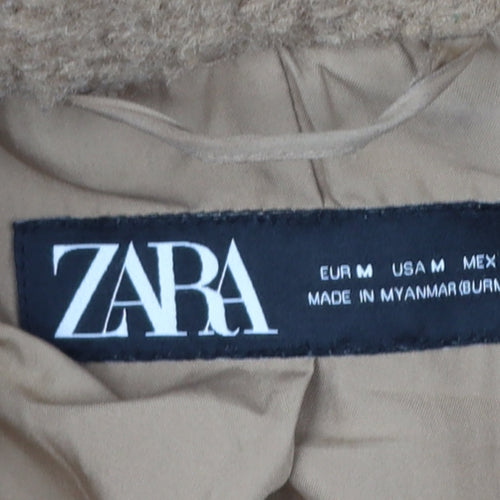 Zara Women Beige Long Wool Blend Single-Breasted Coat Size M