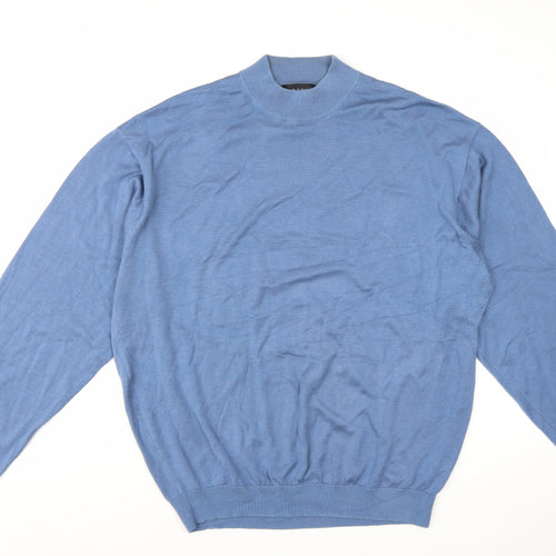 Baracuta Men's Blue Silk Cotton Mock Neck Pullover Jumper XL