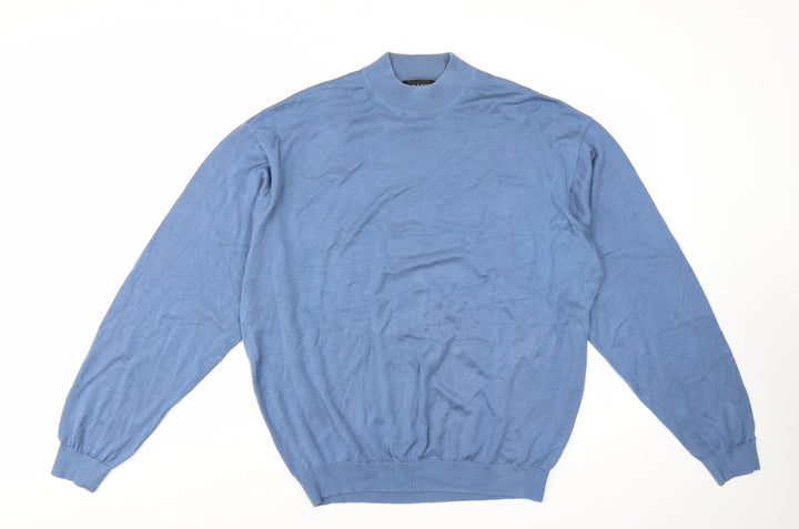 Baracuta Men's Blue Silk Cotton Mock Neck Pullover Jumper XL