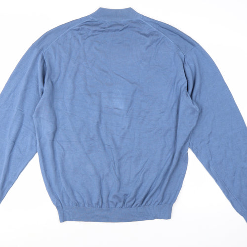 Baracuta Men's Blue Silk Cotton Mock Neck Pullover Jumper XL