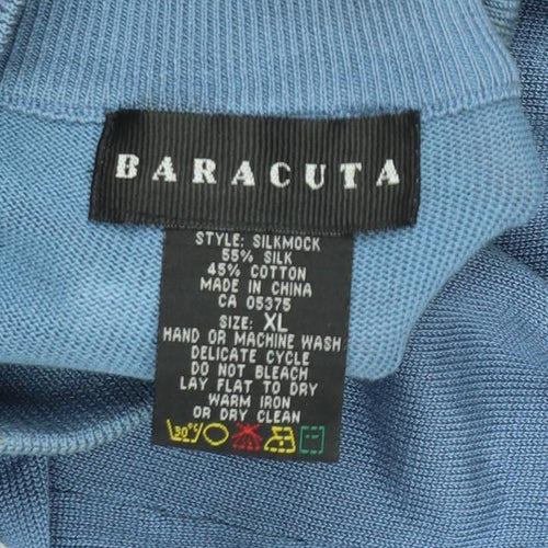 Baracuta Men's Blue Silk Cotton Mock Neck Pullover Jumper XL