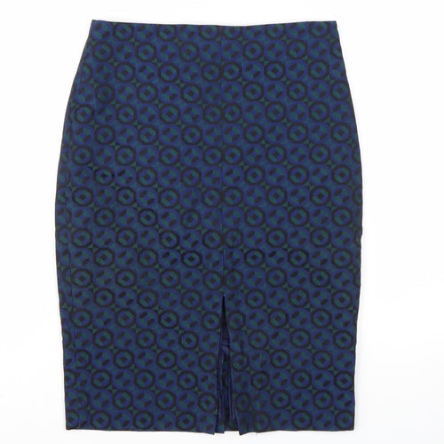 Boden Women Blue Geometric Pencil Skirt Size 8R Cotton Blend