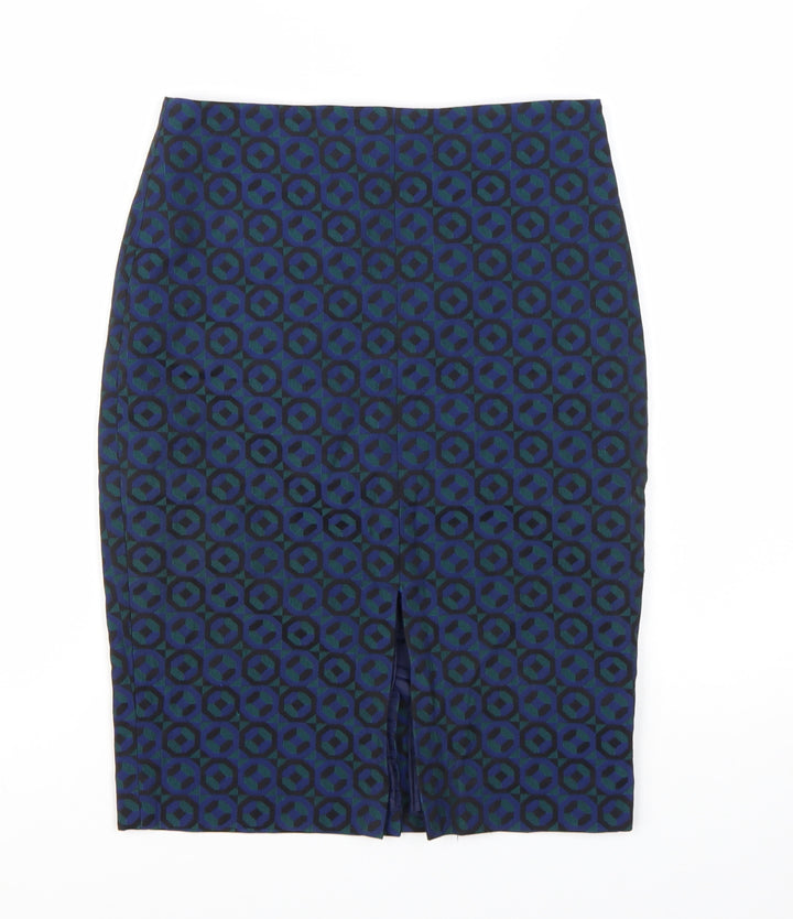 Boden Women Blue Geometric Pencil Skirt Size 8R Cotton Blend