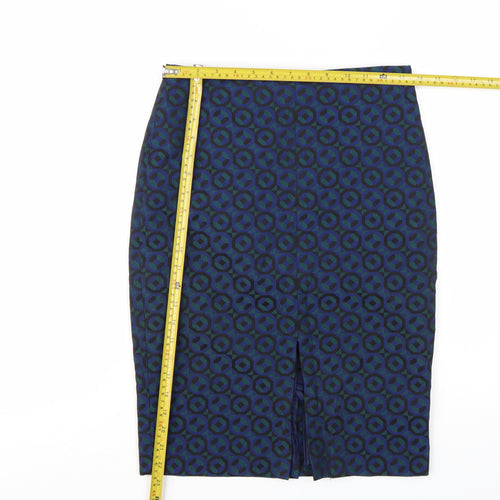 Boden Women Blue Geometric Pencil Skirt Size 8R Cotton Blend