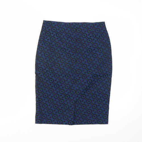 Boden Women Blue Geometric Pencil Skirt Size 8R Cotton Blend