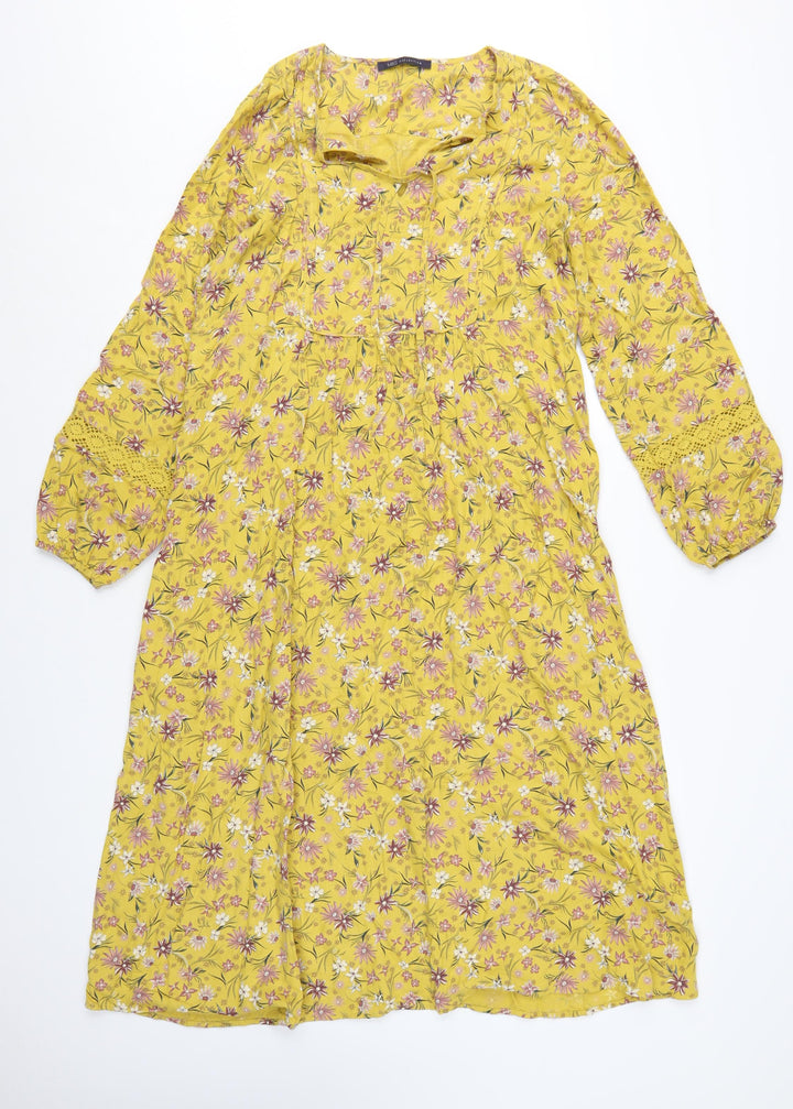 Marks and Spencer Women Yellow Floral Midi Bohemian Dress Size 12