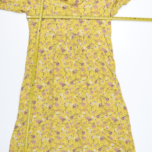 Marks and Spencer Women Yellow Floral Midi Bohemian Dress Size 12
