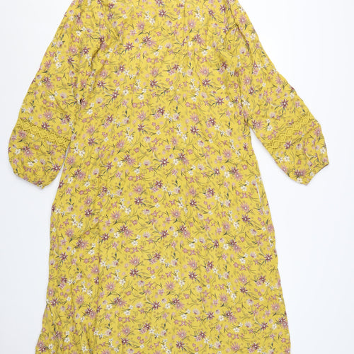 Marks and Spencer Women Yellow Floral Midi Bohemian Dress Size 12