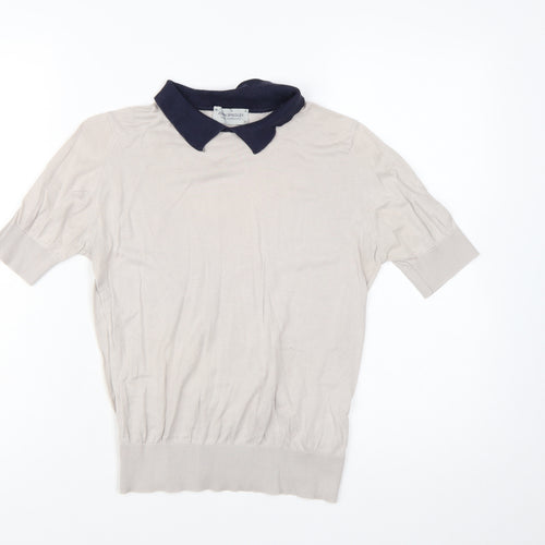John Smedley Women's Beige Collared Short Sleeve Cotton Jumper M