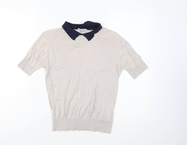John Smedley Women's Beige Collared Short Sleeve Cotton Jumper M