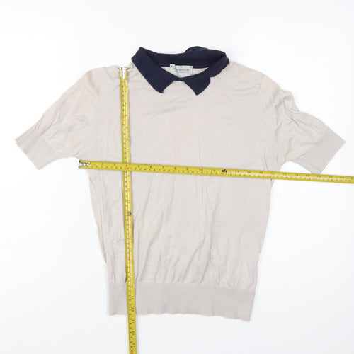 John Smedley Women's Beige Collared Short Sleeve Cotton Jumper M