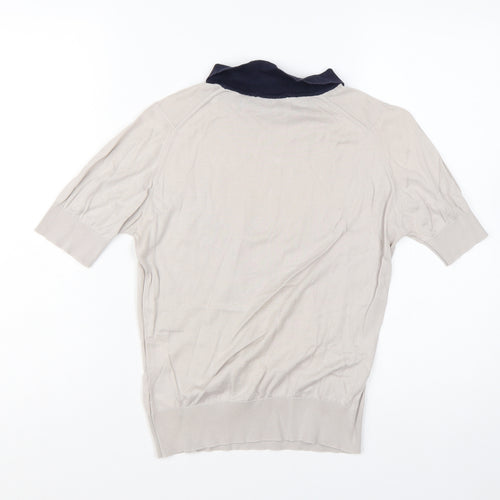 John Smedley Women's Beige Collared Short Sleeve Cotton Jumper M