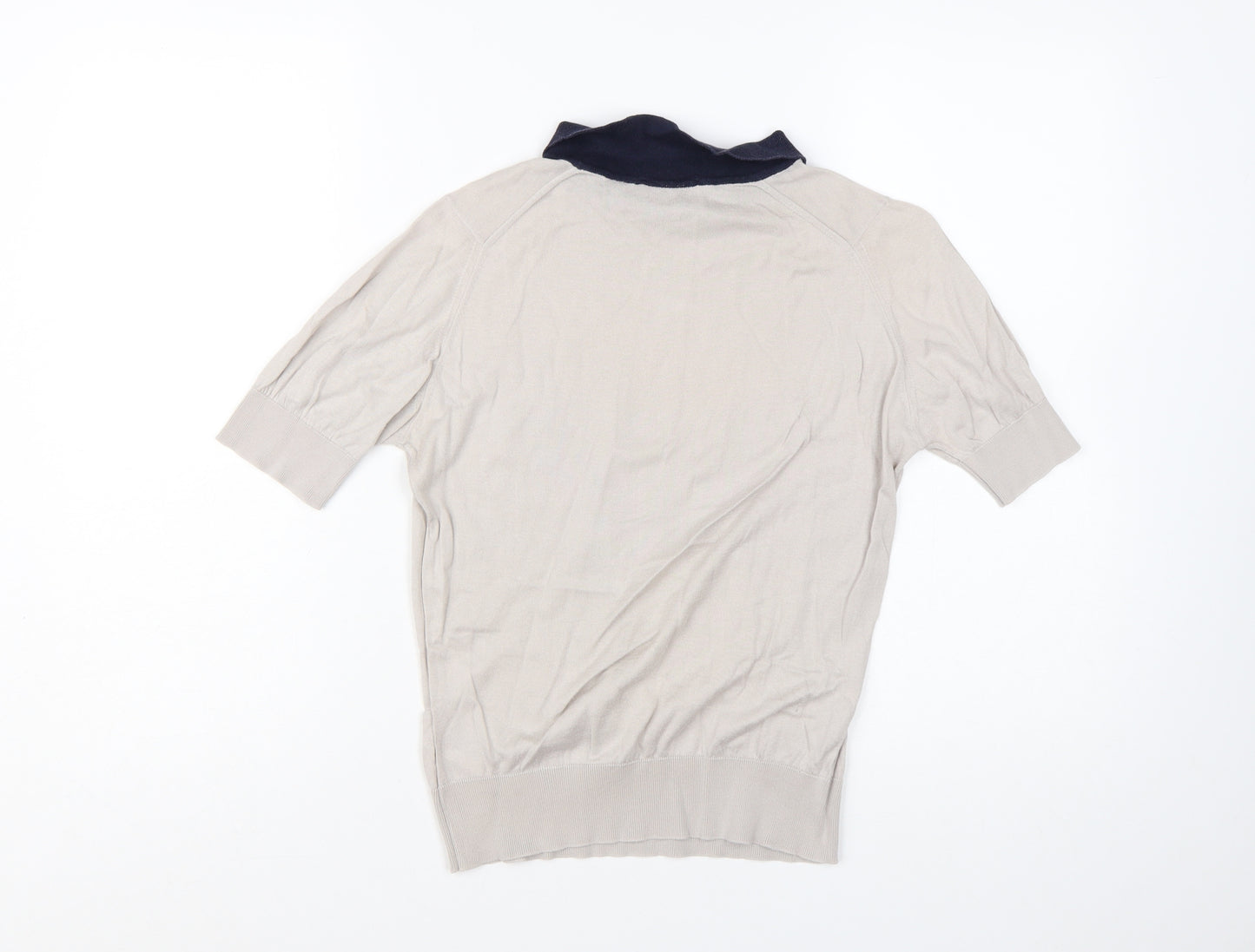 John Smedley Women's Beige Collared Short Sleeve Cotton Jumper M