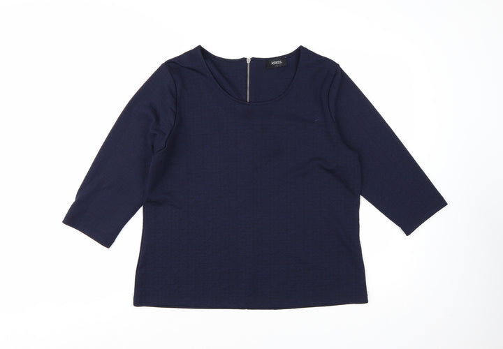 Klass Women Blue L Basic 3/4 Sleeve Jersey Blouse