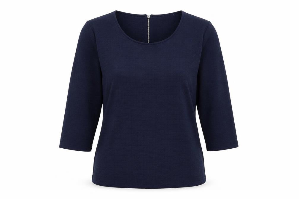 Front view of Klass Women Blue L Basic 3/4 Sleeve Jersey Blouse