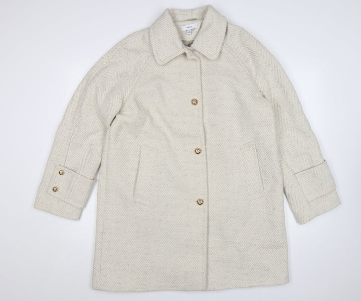 Next Women’s Beige Herringbone Wool Blend Mid-Length Coat Size 14