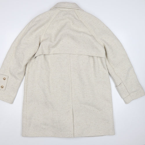 Next Women’s Beige Herringbone Wool Blend Mid-Length Coat Size 14