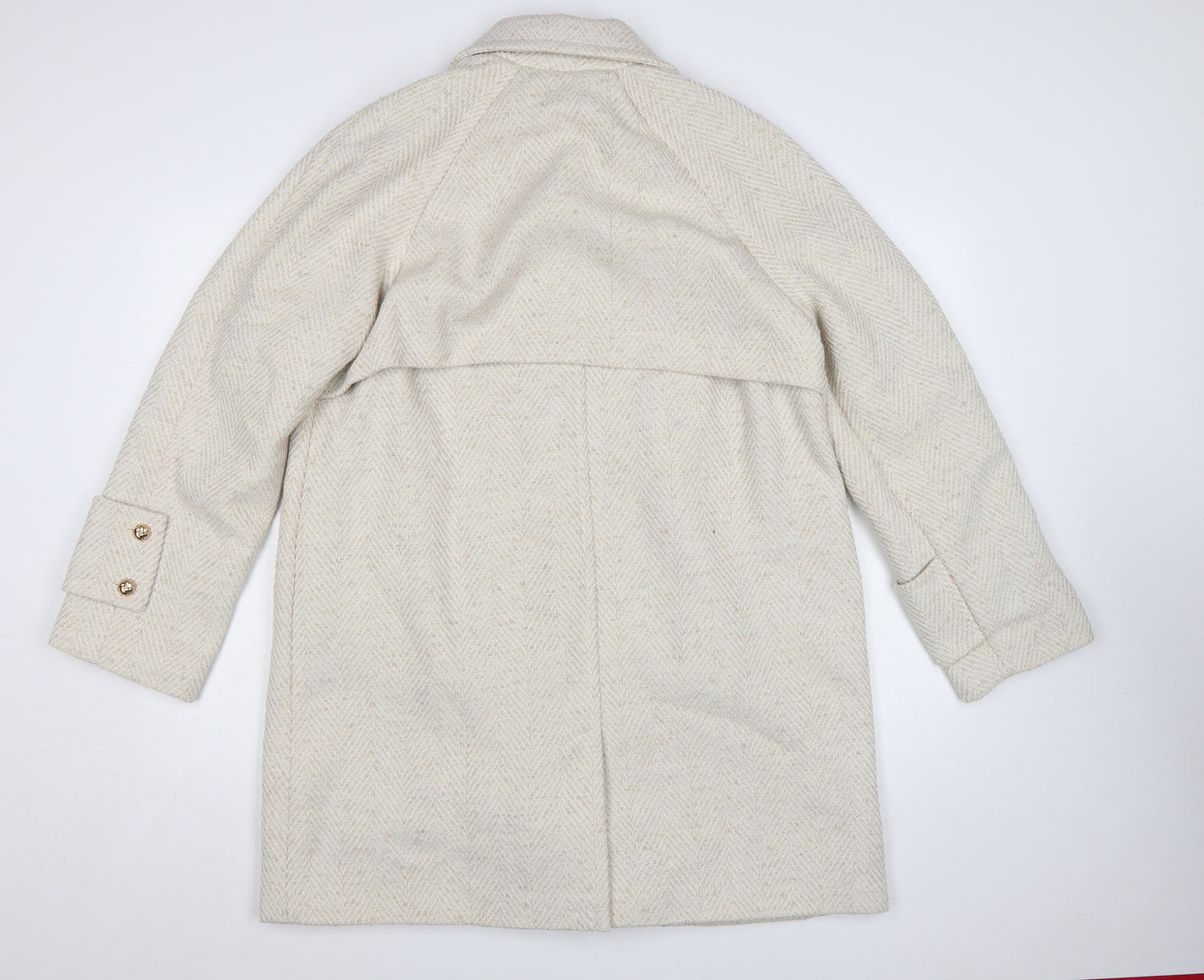 Next Women’s Beige Herringbone Wool Blend Mid-Length Coat Size 14