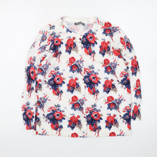 Laura Ashley Women’s Floral Cardigan White Red Blue UK 10 Cotton Blend