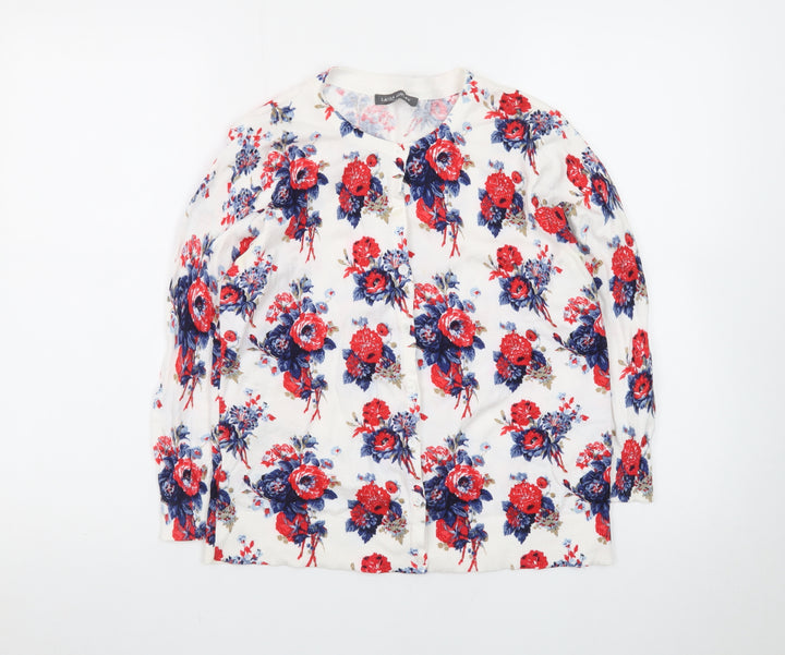 Laura Ashley Women’s Floral Cardigan White Red Blue UK 10 Cotton Blend